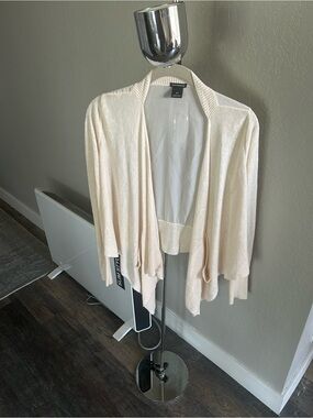 Club Monaco Cream Open-Front Draped Cardigan